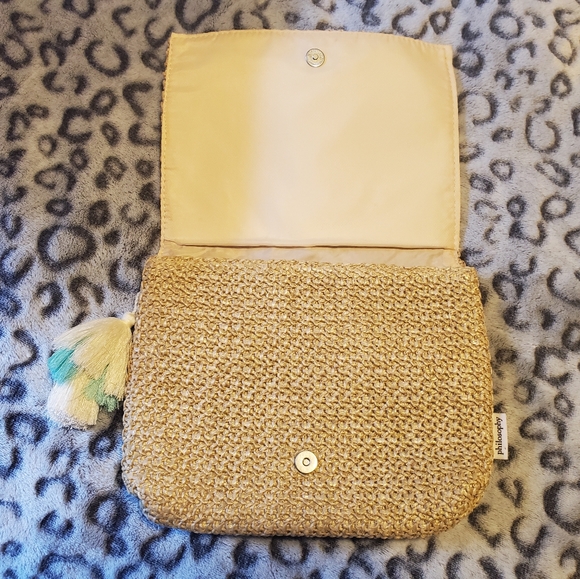 PHILOSOPHY Summer Boho Paper Straw Tassel Clutch Clutch - Picture 3 of 6